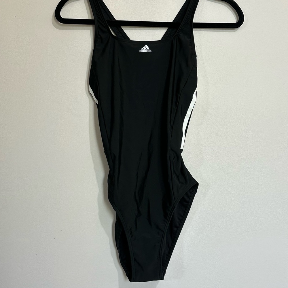 Adidas One-Piece Performance Swimsuit Black White 3 Stripes Size 8 NWOT HD0403